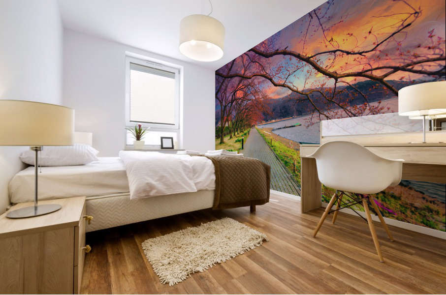 Fugi lake path sunset arkvis A  Mural print