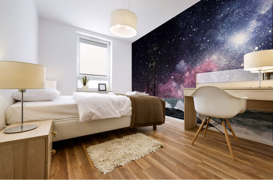 Ocean City Inlet Jetty with Simulated Night Sky Mural print