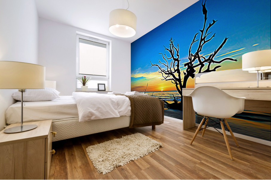 Iconic Tree Sunrise Driftwood Beach Expressionism Mural print