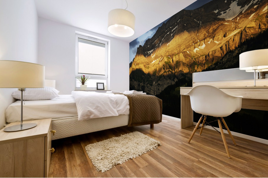 Mountain Bathed in the Golden Rays of the Sun at Sunset in Switzerland 2 of 3 Mural print