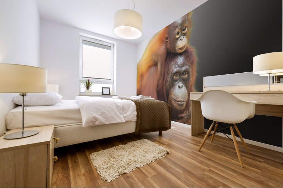 Orangutan Mother and Child   Mural print