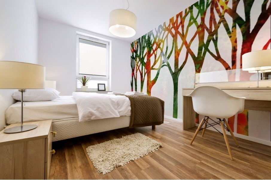 Watercolor Forest Silhouette Fall Mural print