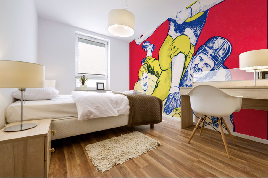 1934 Vintage Football Stiff Arm Art  Mural print