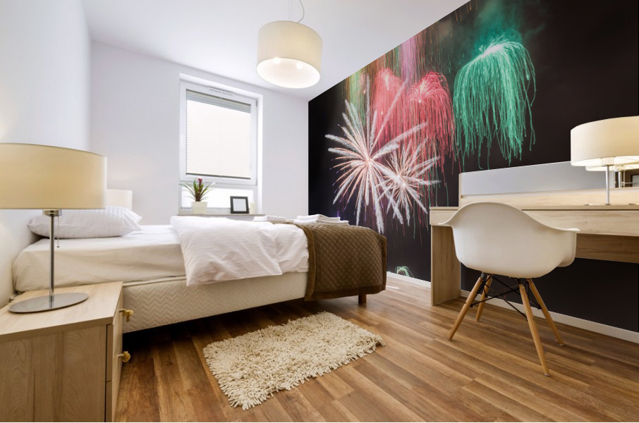 Fireworks and the city Mural print