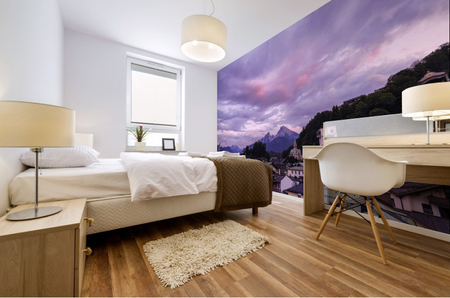 Purple and Pink Skies Over Berchtesgaden in Bavaria Germany Mural print