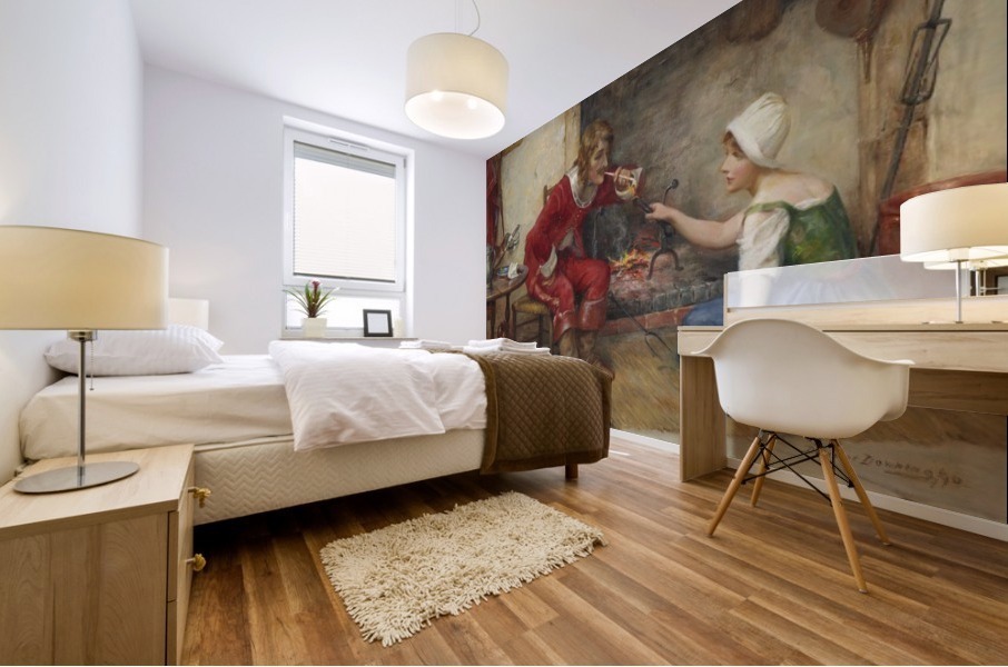 Lighting a cigarette Mural print