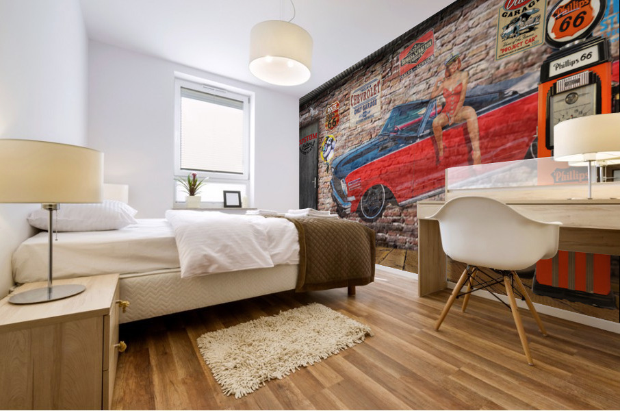 A Brick brown stone garage Mural print