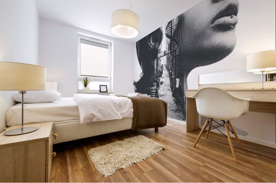 Double Exposure of Stairs and a Young Woman Mural print