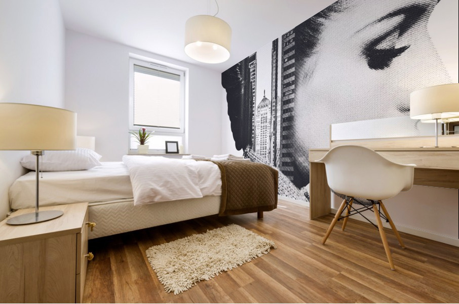 Double Exposure of a Woman and a City Street Mural print