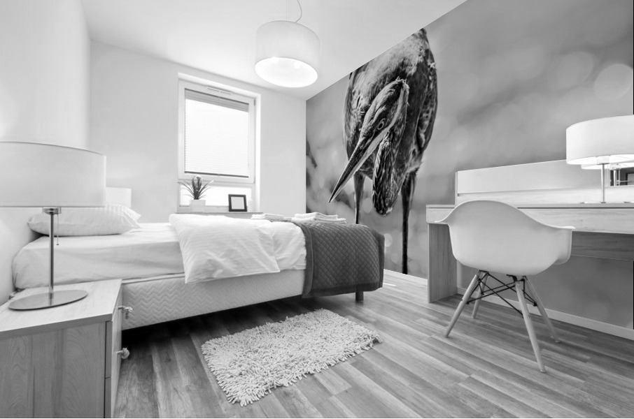 Black and White Heron Mural print