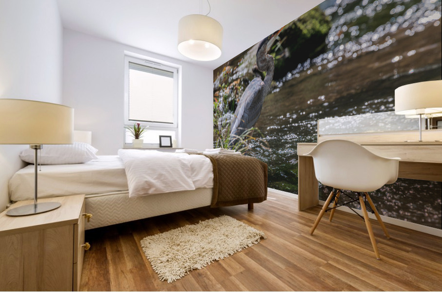 Great Blue Heron Fishing Mural print