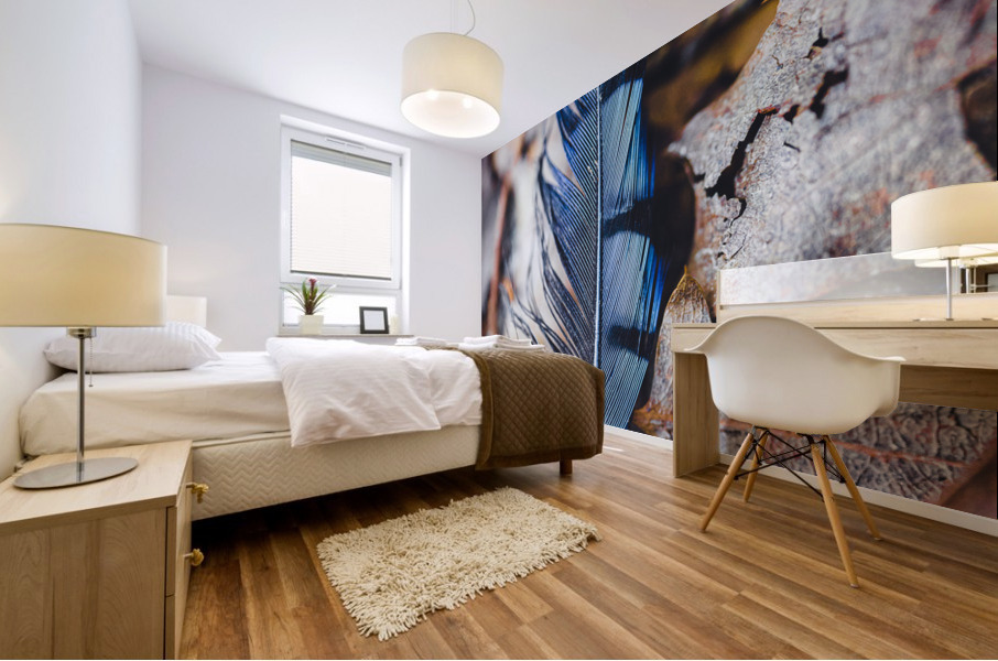 Blue Jay Feather on a Bed Of Leaves Mural print
