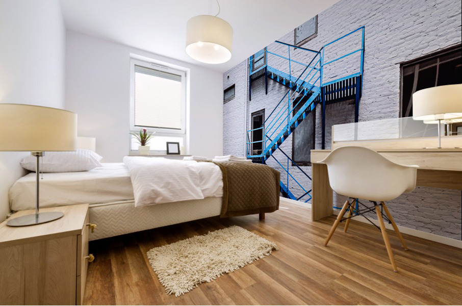 Blue Fire Escape Stairs Mural print