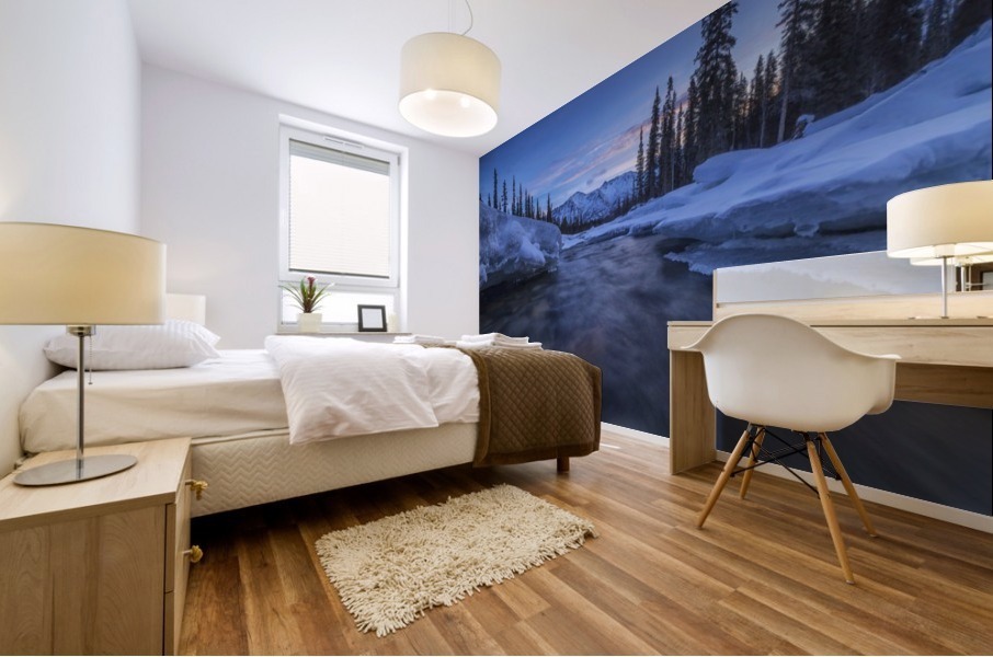 Motion blur of Wheaton River in winter; Yukon, Canada Mural print