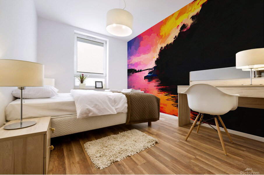 Sunset Boat Dock Mural print