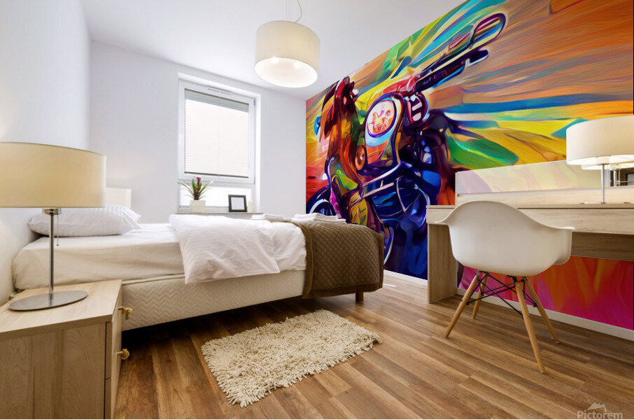 Hippie On Motorcycle  Mural print