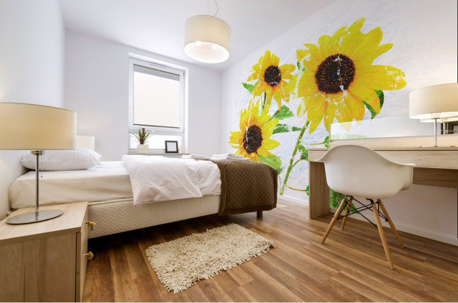 Abstract bouquet of flowering sunflowers Mural print