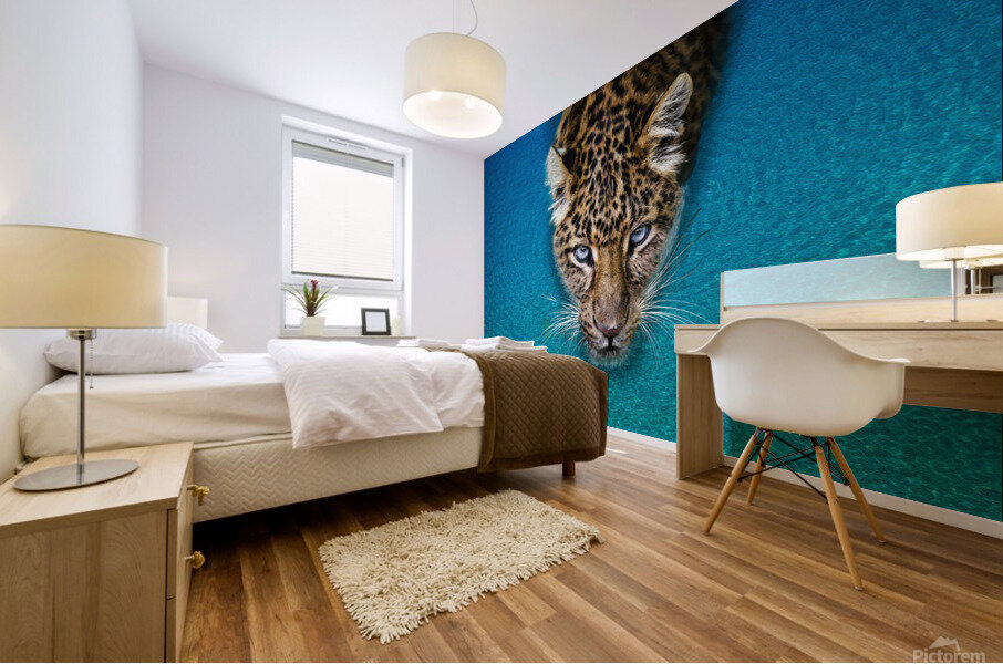 leopard in the ocean Mural print