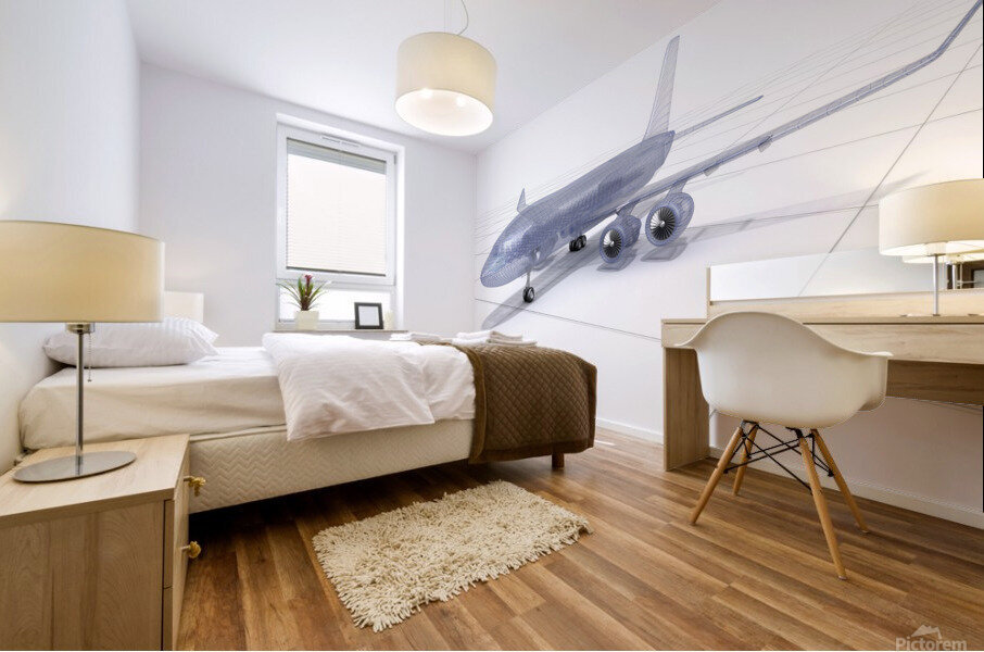 Airplane wire model 3D illustration Mural print