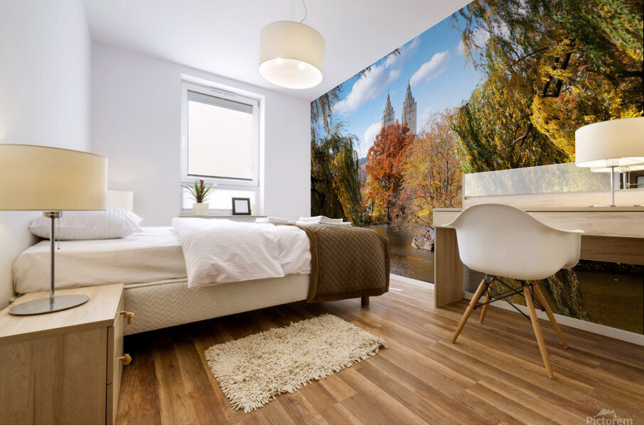 Lake in Central Park in autumn Mural print