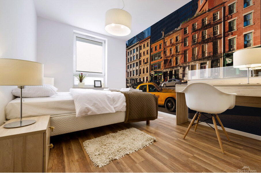 Yellow taxi   lower Manhattan   NYC Mural print