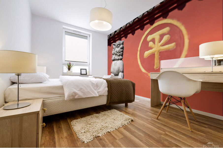 Dragon son sculpture and red wall in wenshu mjpg Mural print