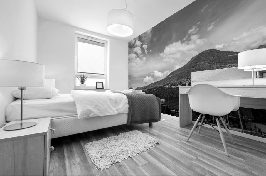 BW The Alpen Congress Hall in Berchtesgaden Germany in the Bavarian Alps with the Eagles Nest on Kehlstein Mountain  Mural print