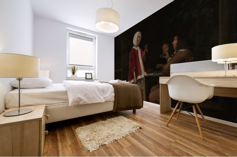 A woman and two men in an arbor Mural print