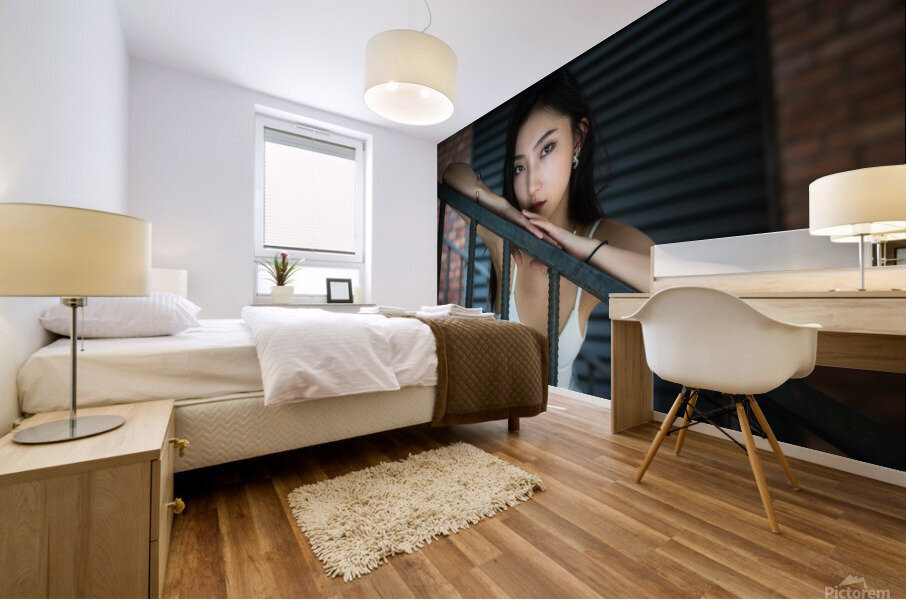 Young woman in a staircase close up portrait Mural print
