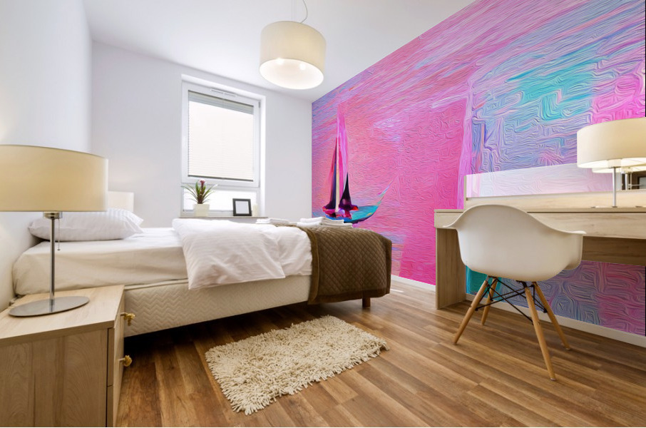 Pink Aqua Naples Beach Sailboat Mural print