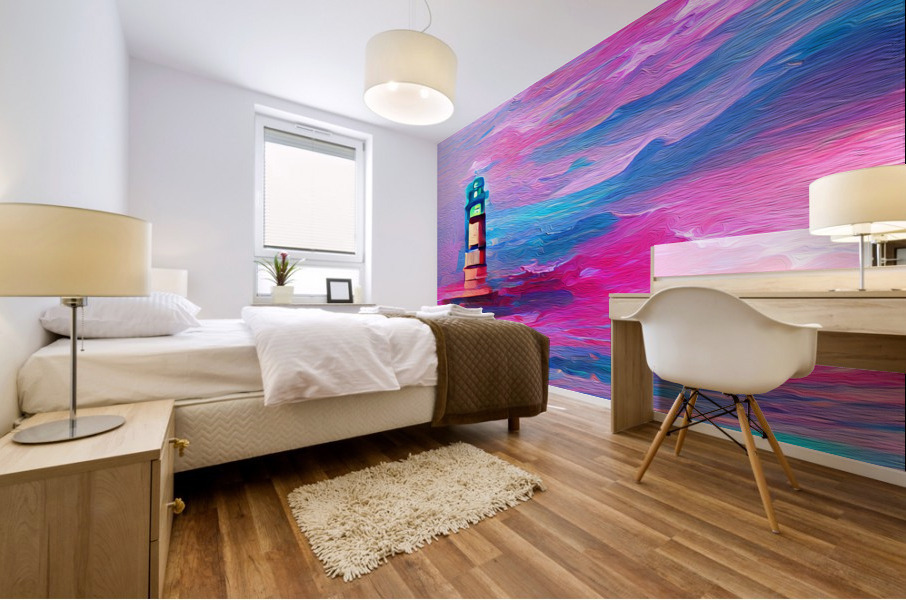 Pink Aqua Sanibel Lighthouse Mural print