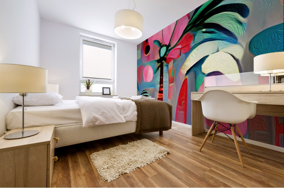 Pink Aqua Palm Tree Mural print