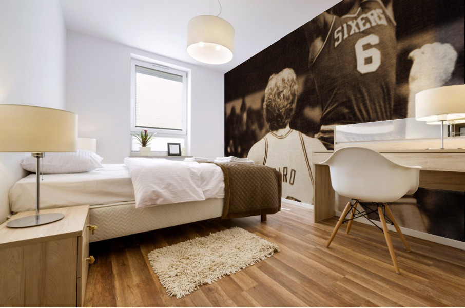 1981 Dr. J and Larry Bird Photo Art Mural print