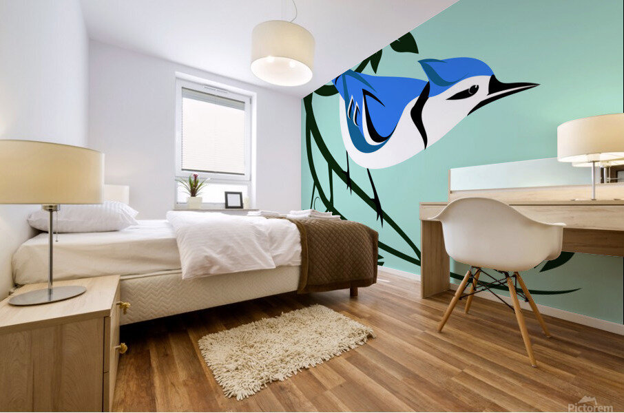 Stylized Blue Jay On Branch Mural print