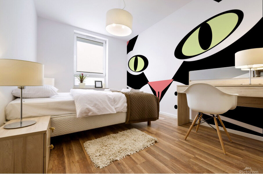 Geometric Black and White Cat Face Mural print
