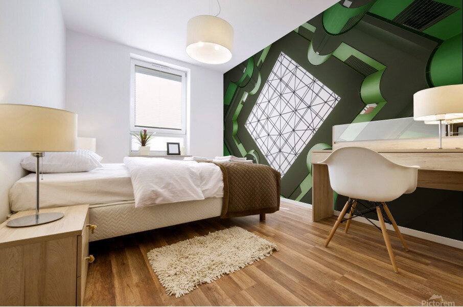 Modern building green atrium directly below view Mural print