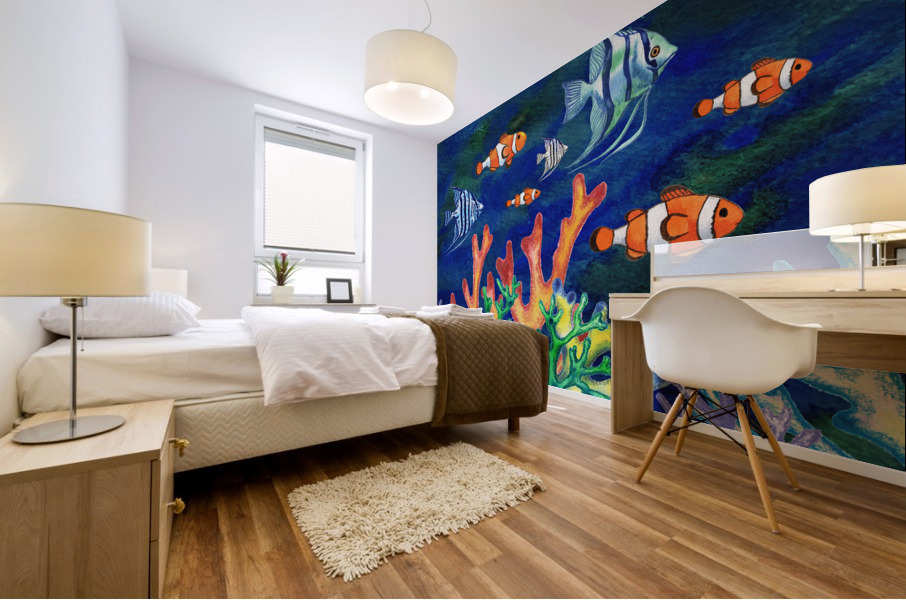School Of Fish Angelfish And Clownfish Under Mural print