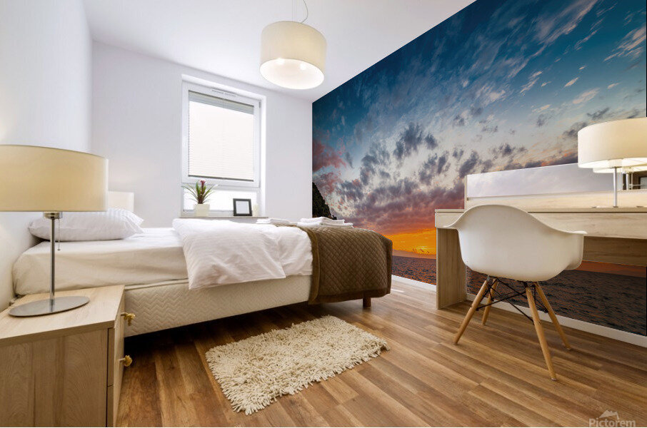 Scenic coastal sunset on island of Elba Tuscany Mural print