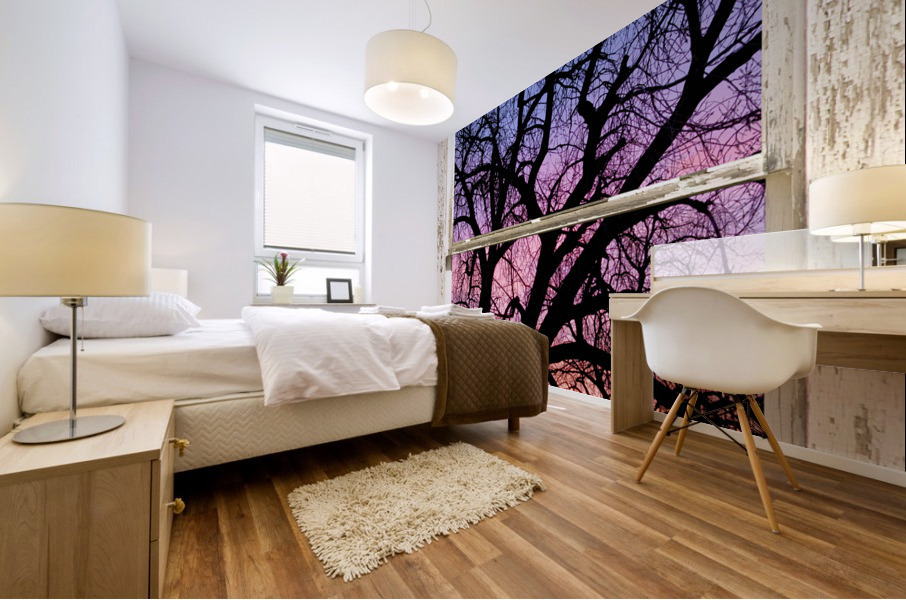 Colorful Tree White Farm House Window Portrai Mural print