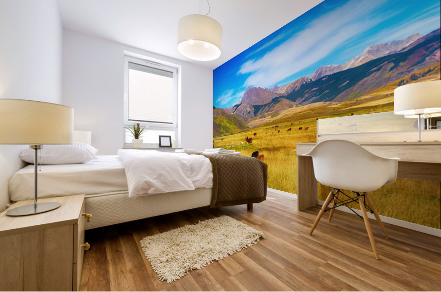 Cattle Grazing Autumn Panorama Mural print