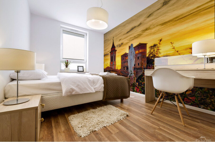  sunset on Italian medieval village Mural print