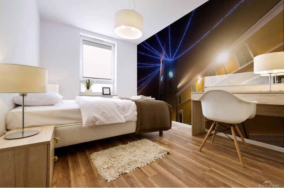 clock tower with Christmas decorations  Mural print