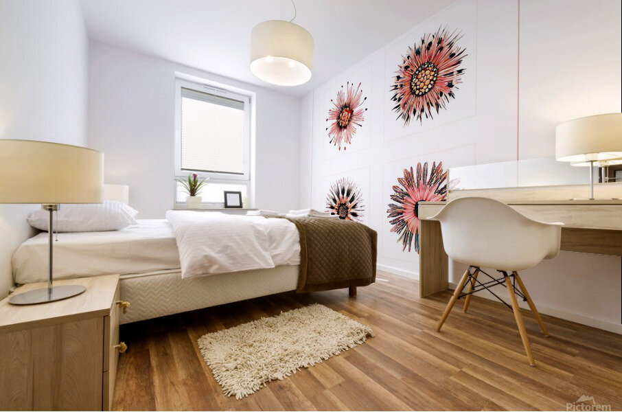 Starburst 2x2   Salmon Rouge and Charcoal 1 Mural print