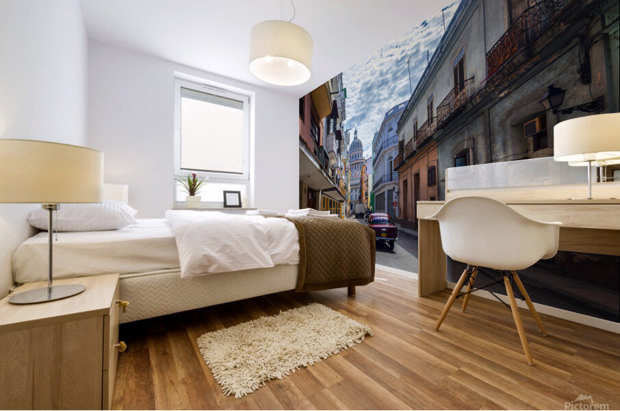 Classic american car on a street - Havana - Cuba Mural print