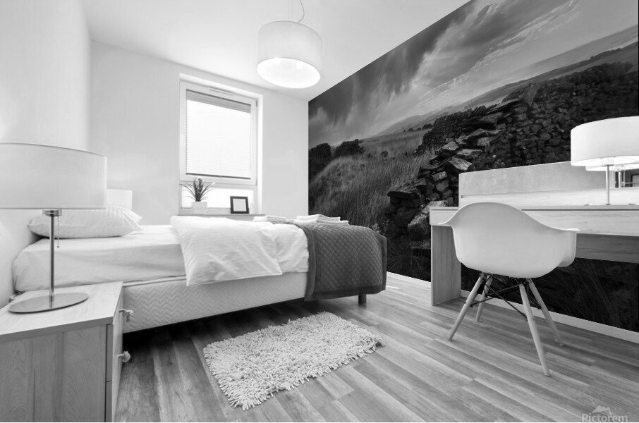 Ancient stone wall on a stormy day - England Mural print