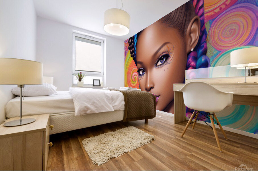 Intricately Rendered Dark Brown Skin Goddess Mural print