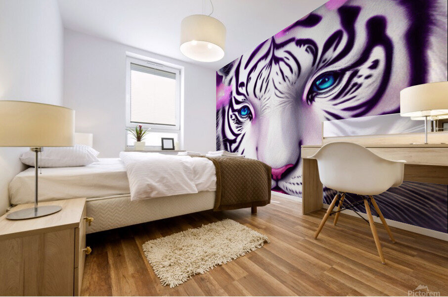 White Tiger On A Rainbow In The Style Of Char Mural print