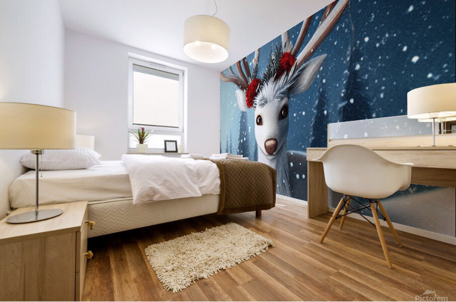 Fantasy Reindeer With Flowers Mural print