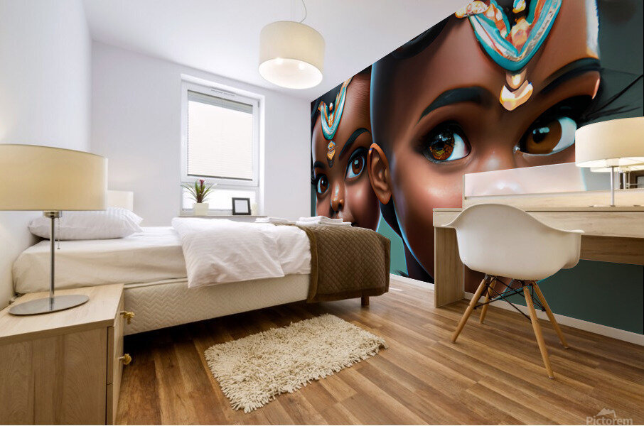 Two Adorable Brown Princesses Black Mural print