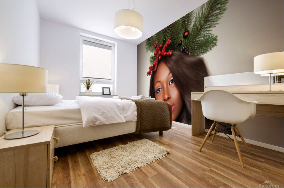 Intricately Rendered Dark Brown Skin Christma Mural print